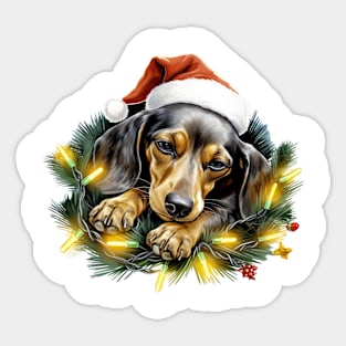 Lazy Dachshund Dog at Christmas Sticker